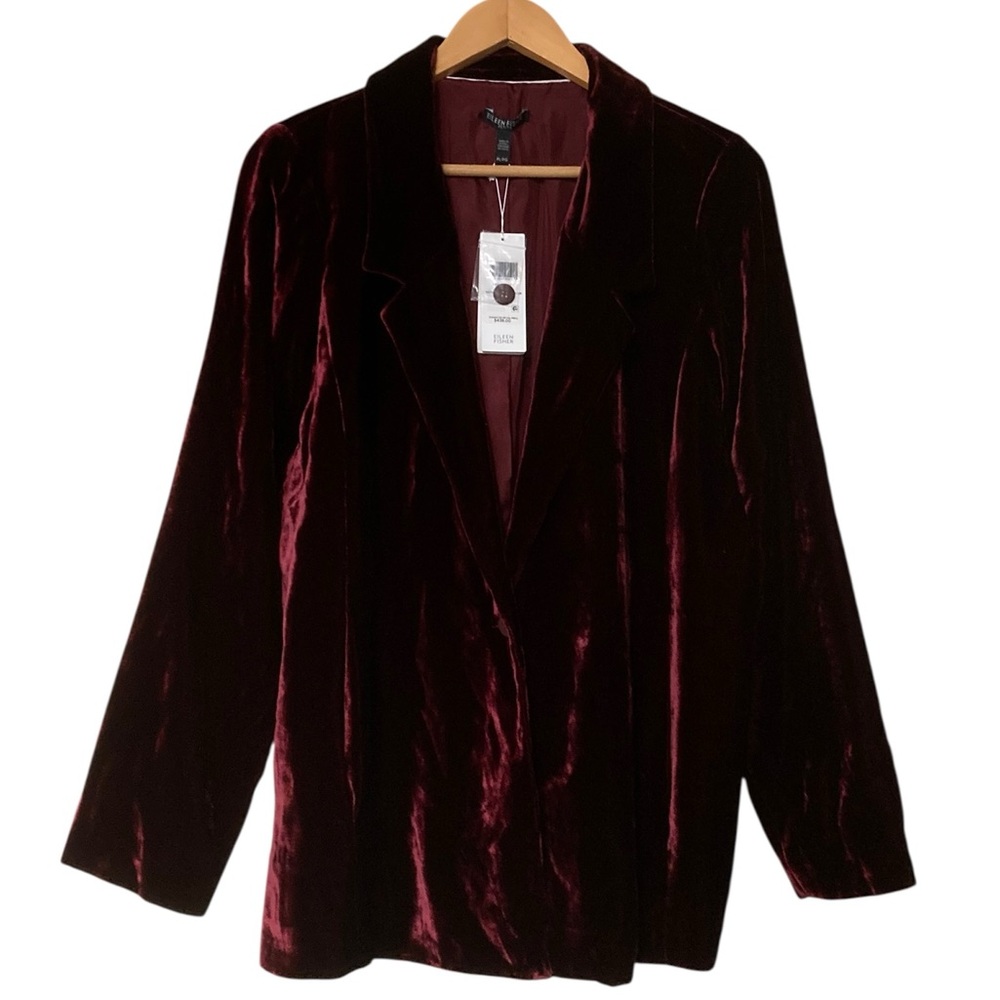 Eileen Fisher Silk Blend Velvet Notch Collar Blazer NEW